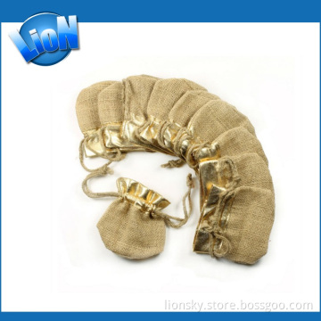 Jewelry Gift Burlap Bag Pouch with Metallic Fabric (L-0131)